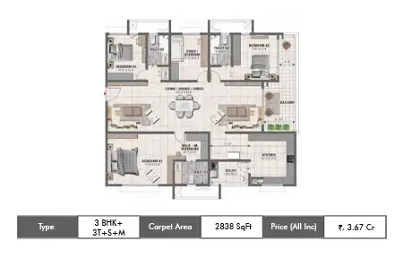 3 BHK+3T+S+M-2838 SqFt