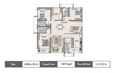 3 BHK+3T+S-2870 SqFt