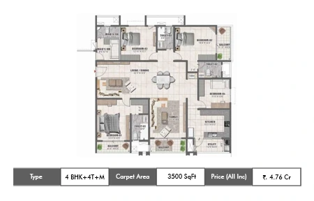 4 BHK+4T+M-3500 SqFt